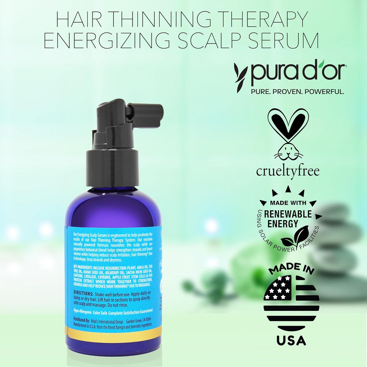 PURA D'OR Energizing Scalp Serum – Calming Bath-Time Ritual for Visible Volume, 4oz