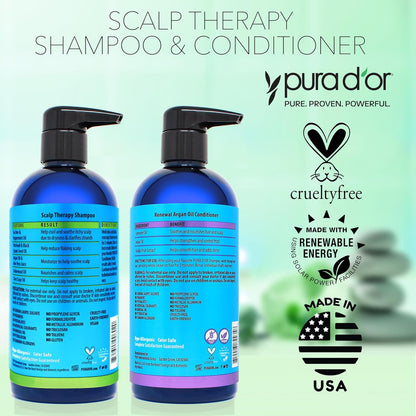 PURA D'OR Scalp Therapy Shampoo & Conditioner Bundle — Relaxing Valentine's Day Gift for Her