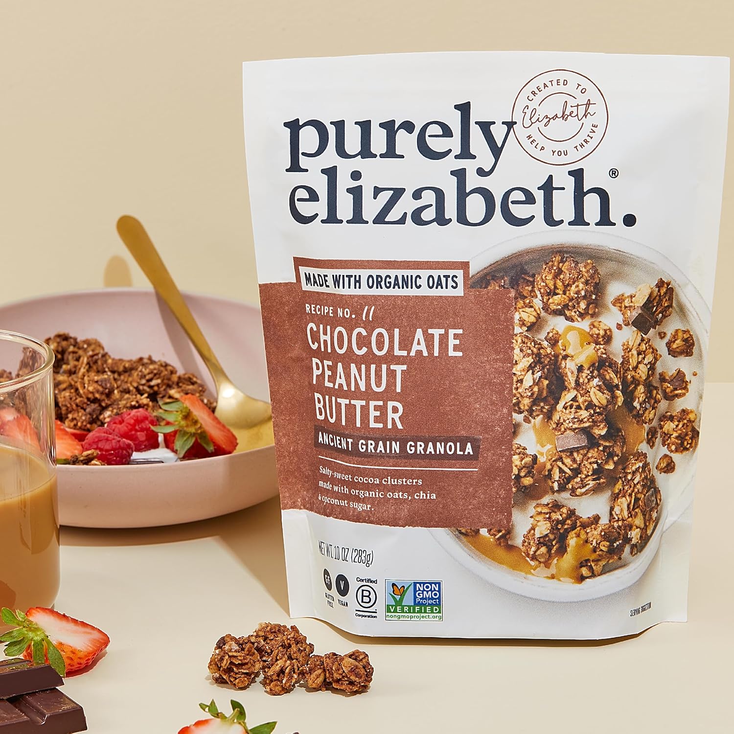 Purely Elizabeth Chocolate Peanut Butter Ancient Grain Granola – Desk Drawer Snack for Focused Workdays