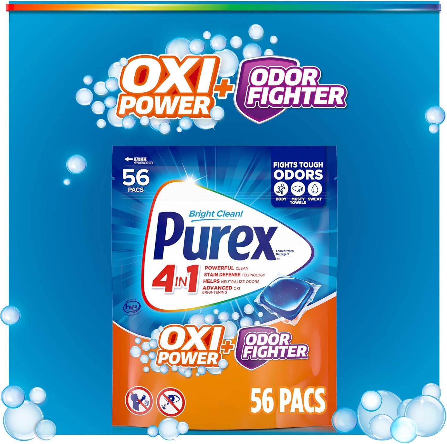 Purex Advanced Oxi + Odor Fighter Laundry Pacs for Bedding and Towels, Calming Fresh Morning Scent Detergent