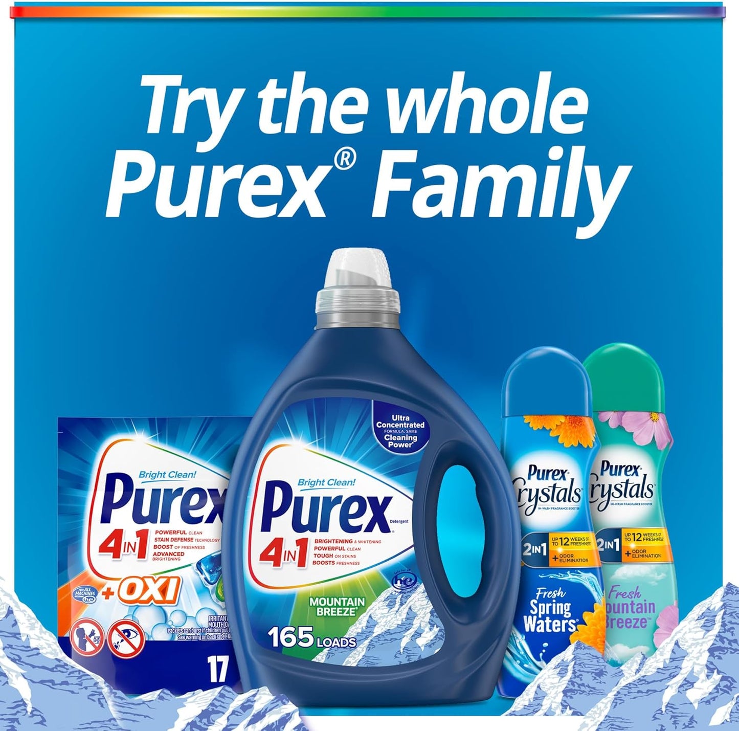 Purex Fresh Mountain Breeze Liquid Laundry Detergent – High-Efficiency Bulk Laundry for Home Office Households and Shared Apartments, 165 Loads