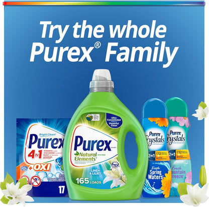 Purex Natural Elements Fresh Lilies & Linen Liquid Laundry Detergent, 82.5 oz, 165 Loads, Plant-Based Wash for Patio Cushions, Camping Towels and Outdoor Blankets