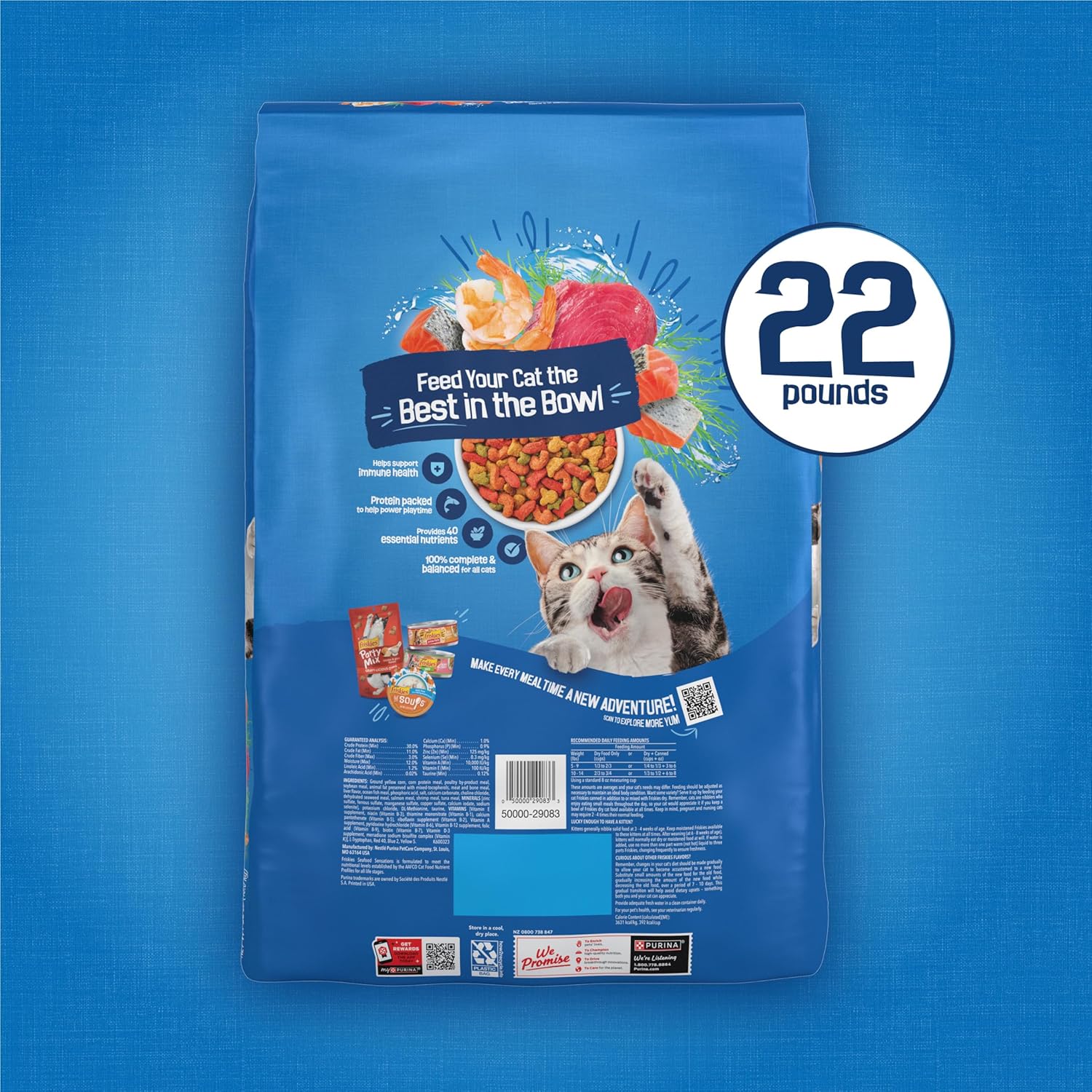 Purina Friskies Dry Cat Food Seafood Sensations - 22 lb. Bag of Salmon, Tuna and Shrimp for Family-Friendly Feeding Stations