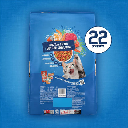 Purina Friskies Dry Cat Food Seafood Sensations - 22 lb. Bag of Salmon, Tuna and Shrimp for Family-Friendly Feeding Stations