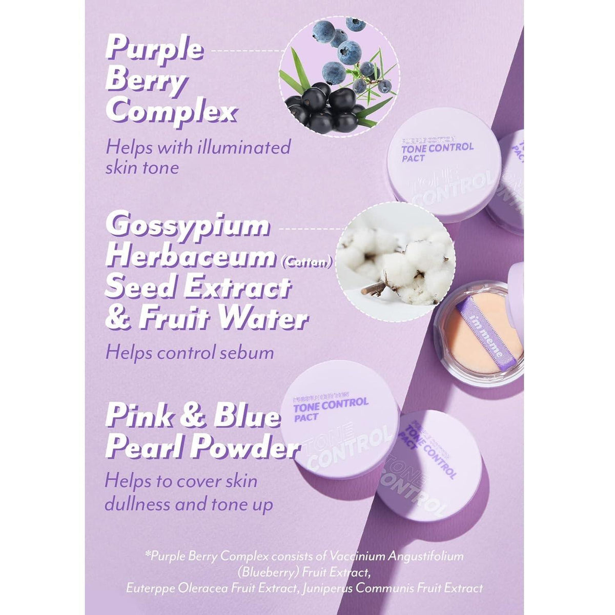 purple berry complex and cotton seed/fruit water for tone-up, brightening, and sebum control