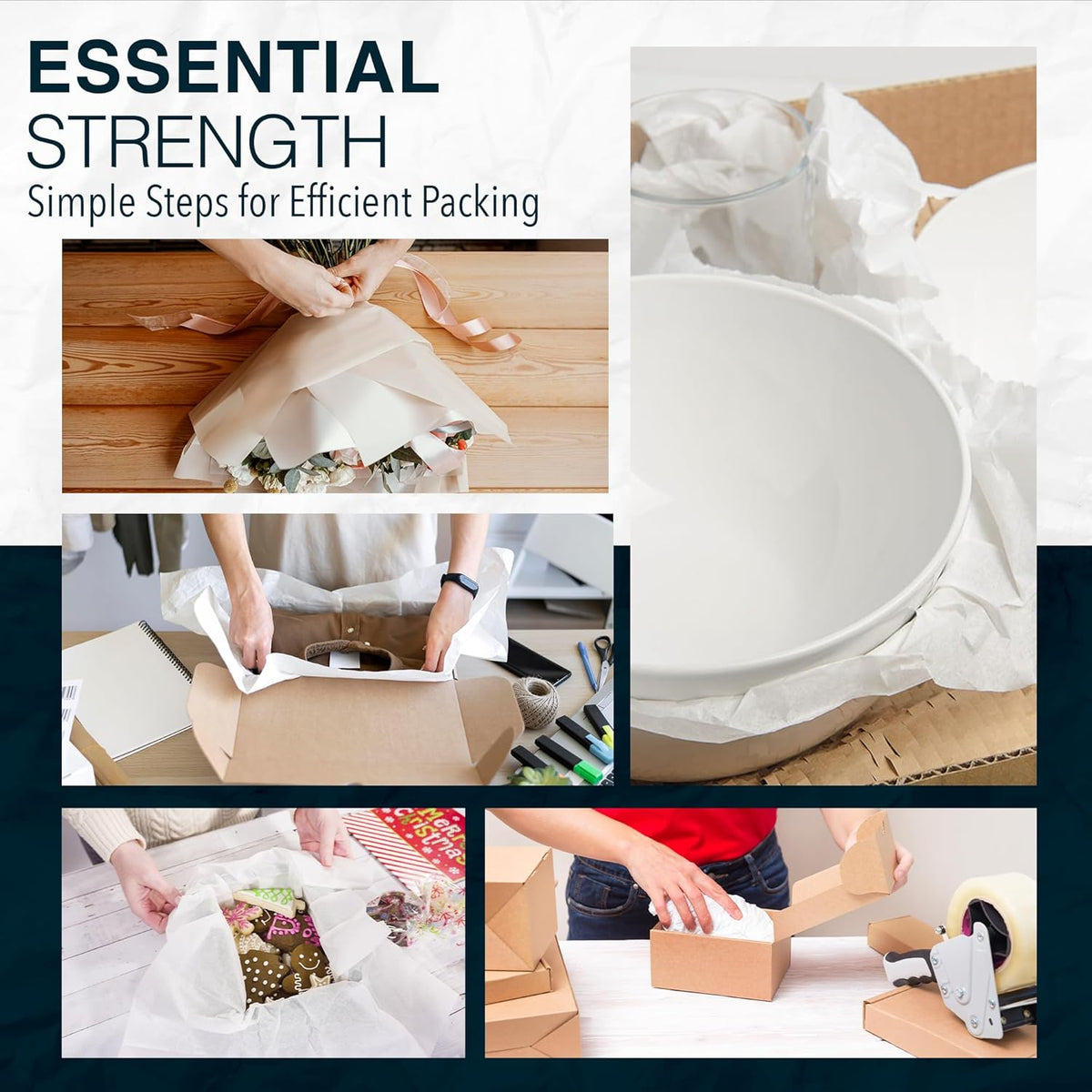 Purple Papers White Bulk Packing Paper | 320 sheets | 27" x 17" | Camping and Tailgate Wrap for Transporting Glassware and Cookware