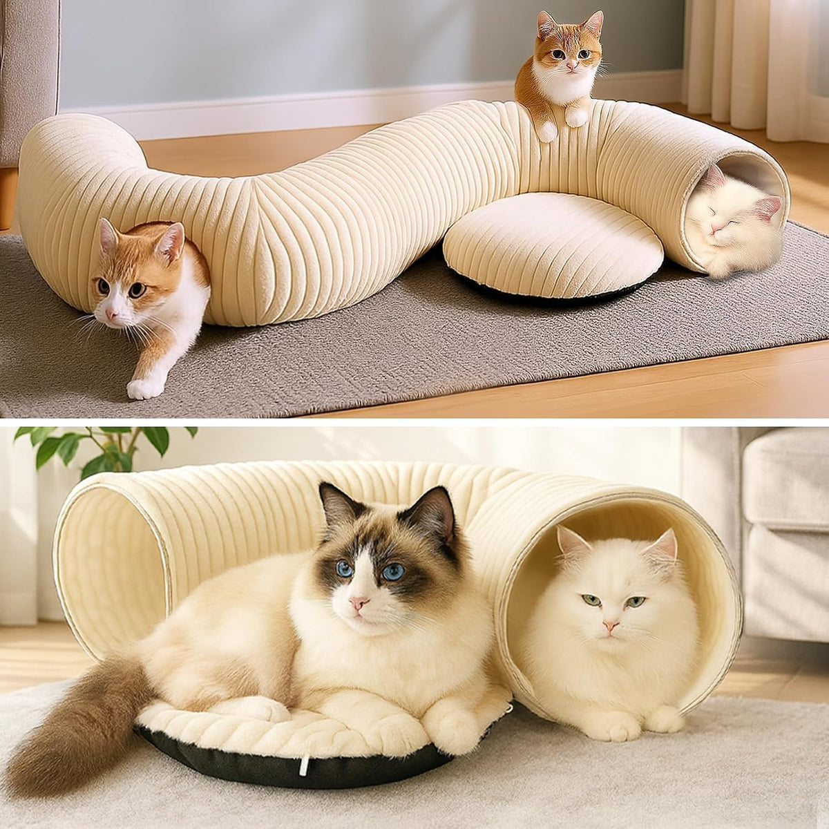 PurrPlush Cat Tunnel Bed – Calming Enrichment Corner for a Mindful Pet Routine