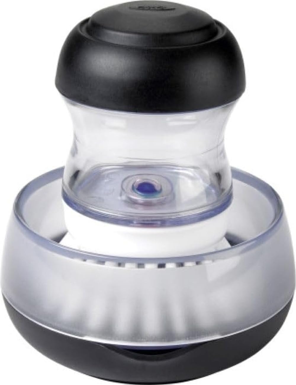 push-button soap dispenser built into the palm brush
