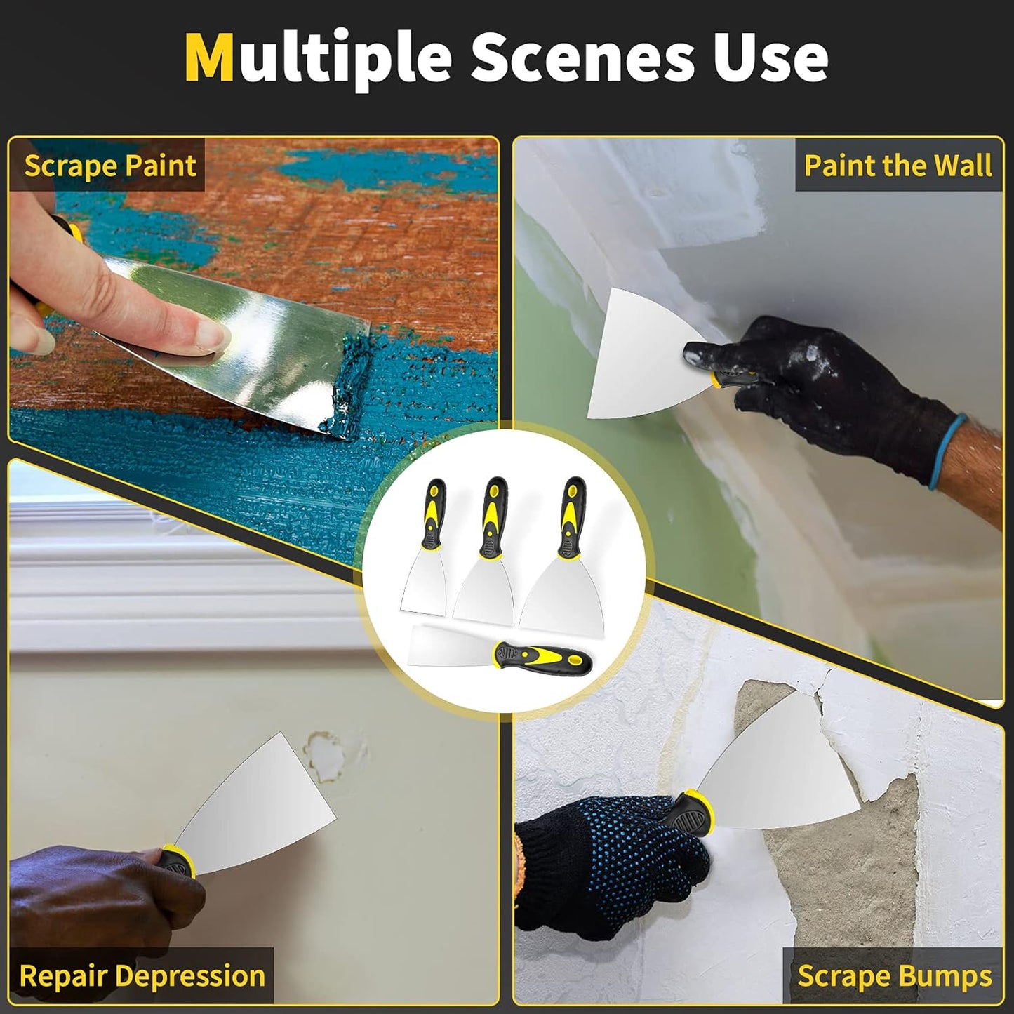 Putty Knife Set 4-Piece – Rounded-Edge Wall Repair Tools Safe Around Children and Pets