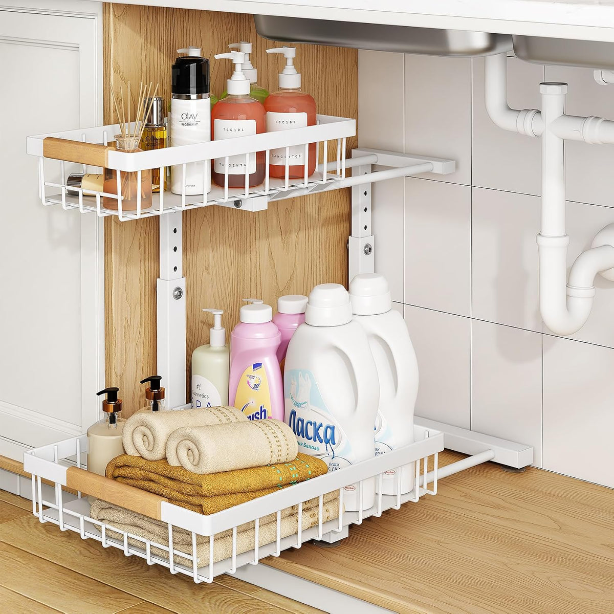 PXRACK Under Sink Sliding Drawer System for Quick Access to Cleaning Essentials