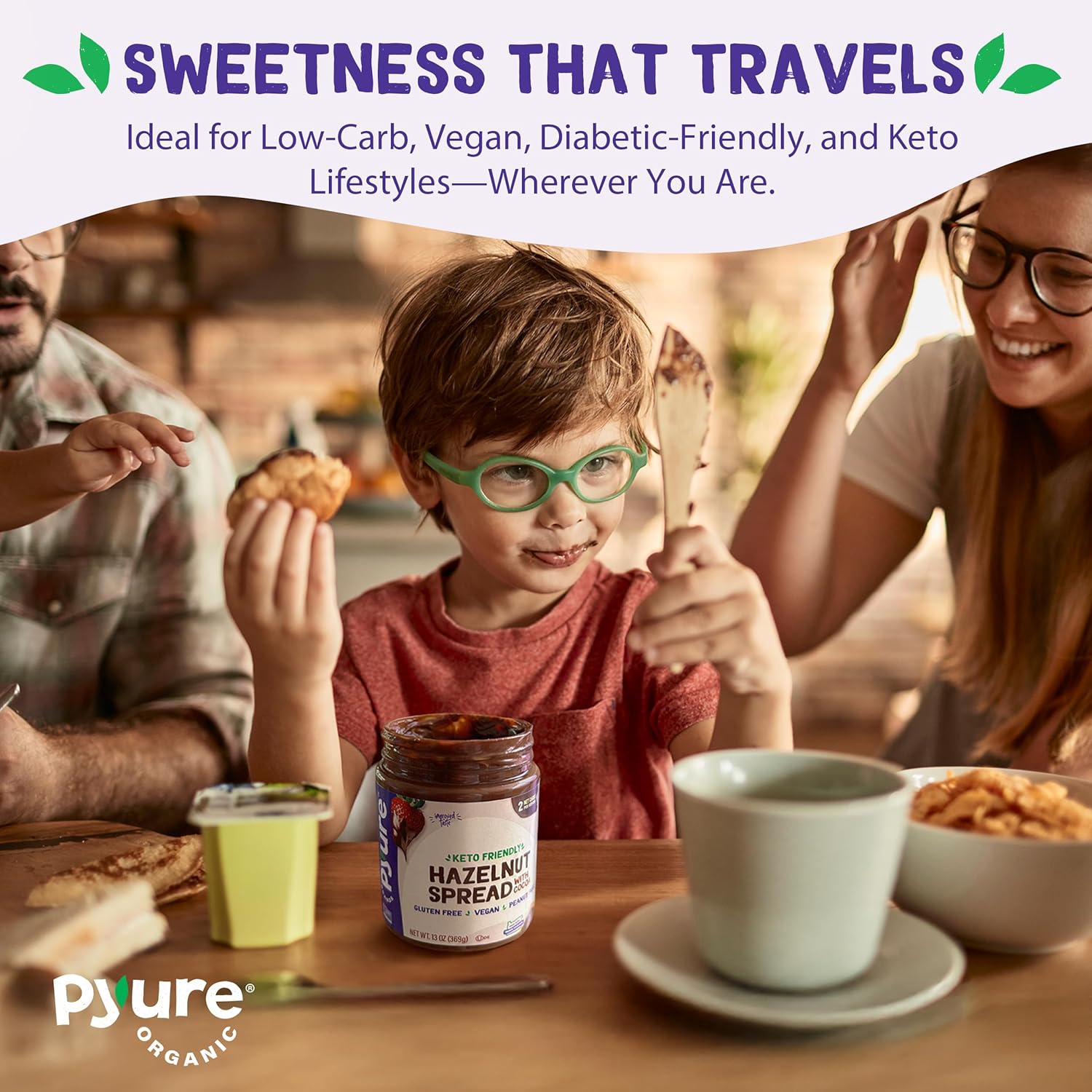 Pyure Hazelnut Chocolate Spread | Sugar-Free Mindful Snack for Keto & Low-Carb Wellness Routines