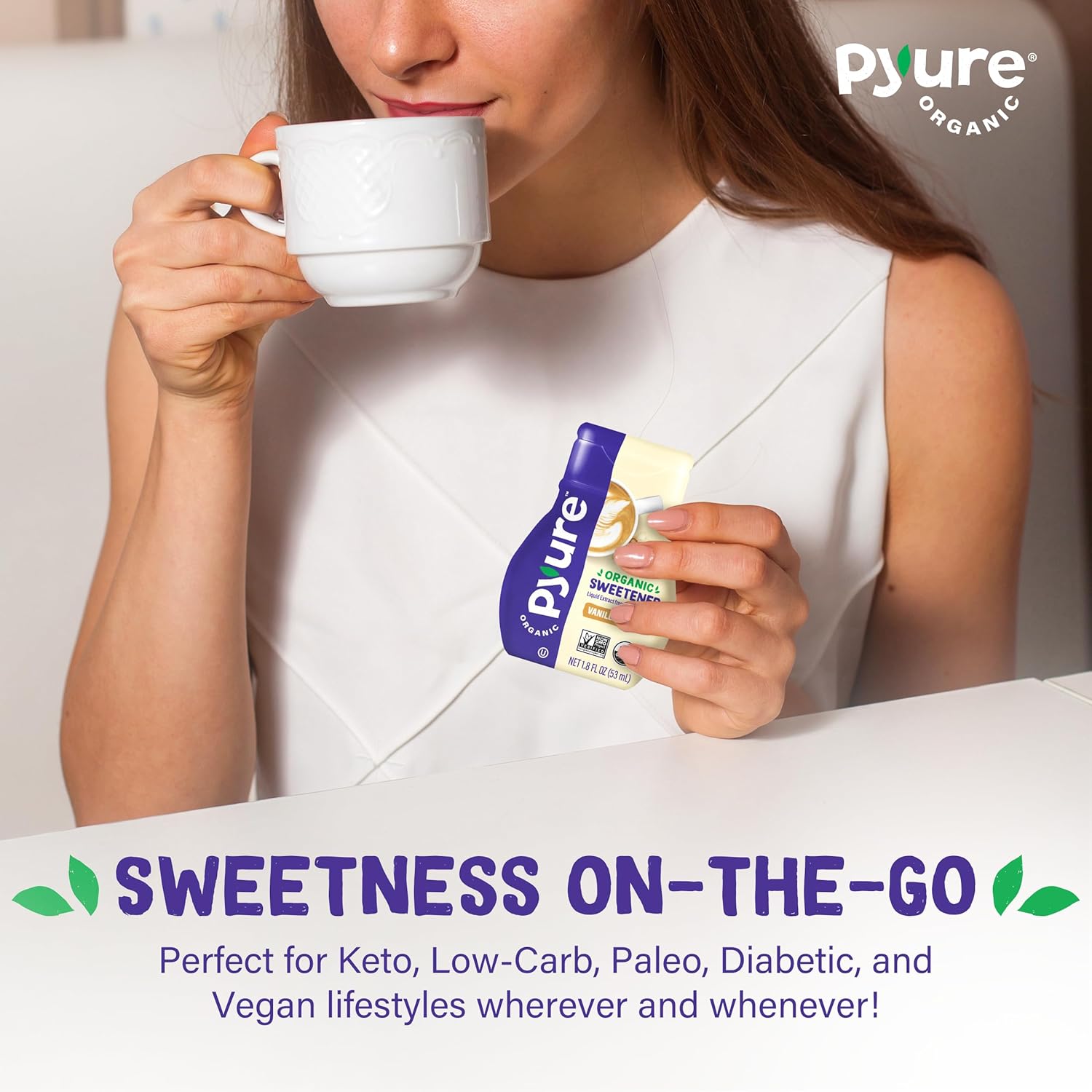 Pyure Organic Vanilla Stevia Drops – Travel-Size Keto Sweetener for Camping Coffee and Patio Brewing