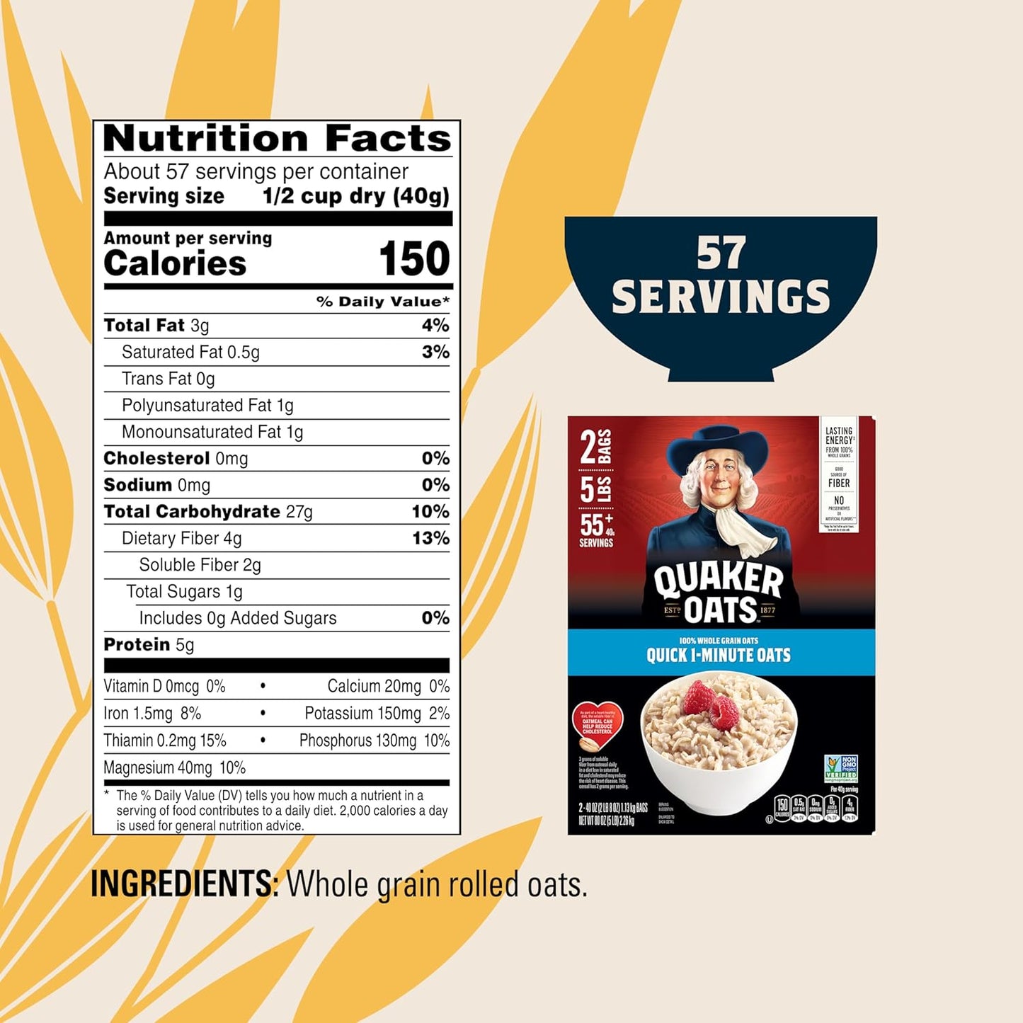 Quaker Quick 1-Minute Oatmeal – Sodium-Free Fiber Boost for Cholesterol-Conscious Wellness Kitchens