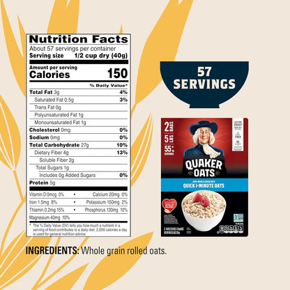 Quaker Quick 1-Minute Oatmeal – Sodium-Free Fiber Boost for Cholesterol-Conscious Wellness Kitchens