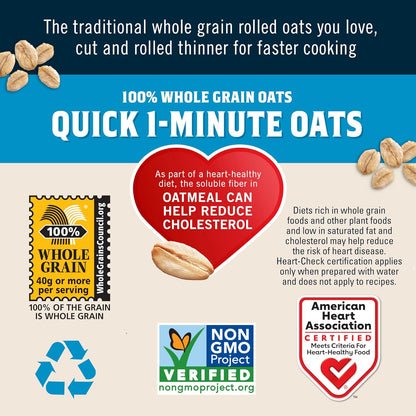 Quaker Quick 1-Minute Oatmeal – Sodium-Free Fiber Boost for Cholesterol-Conscious Wellness Kitchens