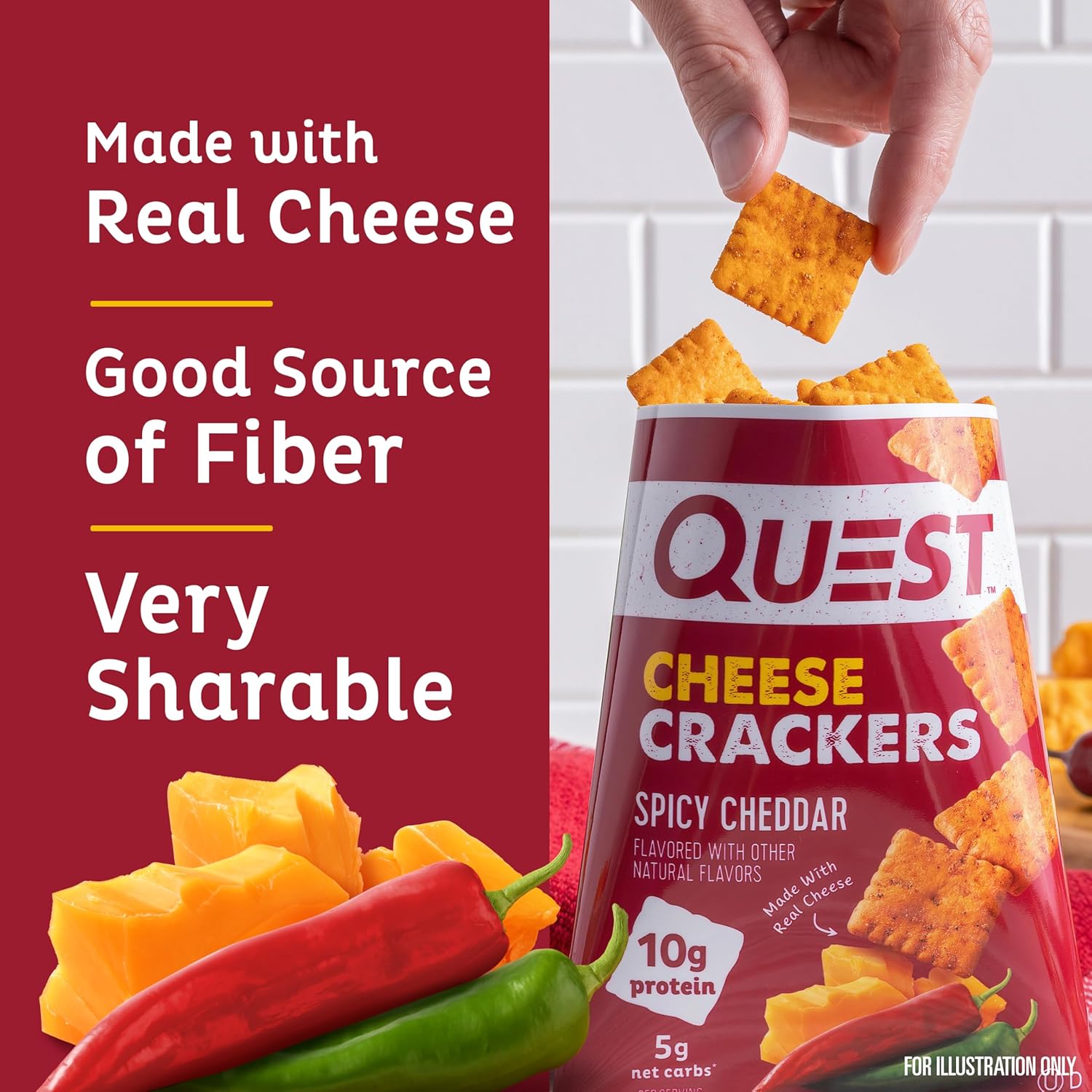 Quest Nutrition Cheese Crackers – Protein-Packed Lunchbox Snack for School Days, Spicy Cheddar 4-Count