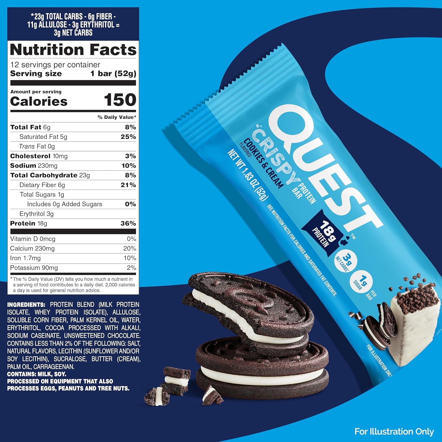 Quest Nutrition Crispy Cookies & Cream Bar – Lightweight Road Trip Staple for Long Drives and Rest Stops, Gluten Free