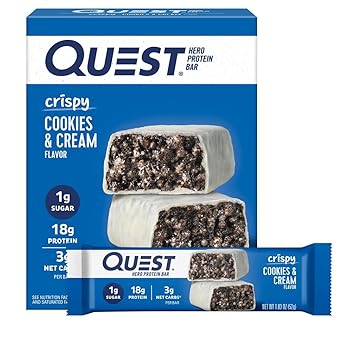 Quest Nutrition Crispy Cookies & Cream Hero Protein Bar – Travel-Ready Keto Snack for Road Trips and Flights, 18g Protein