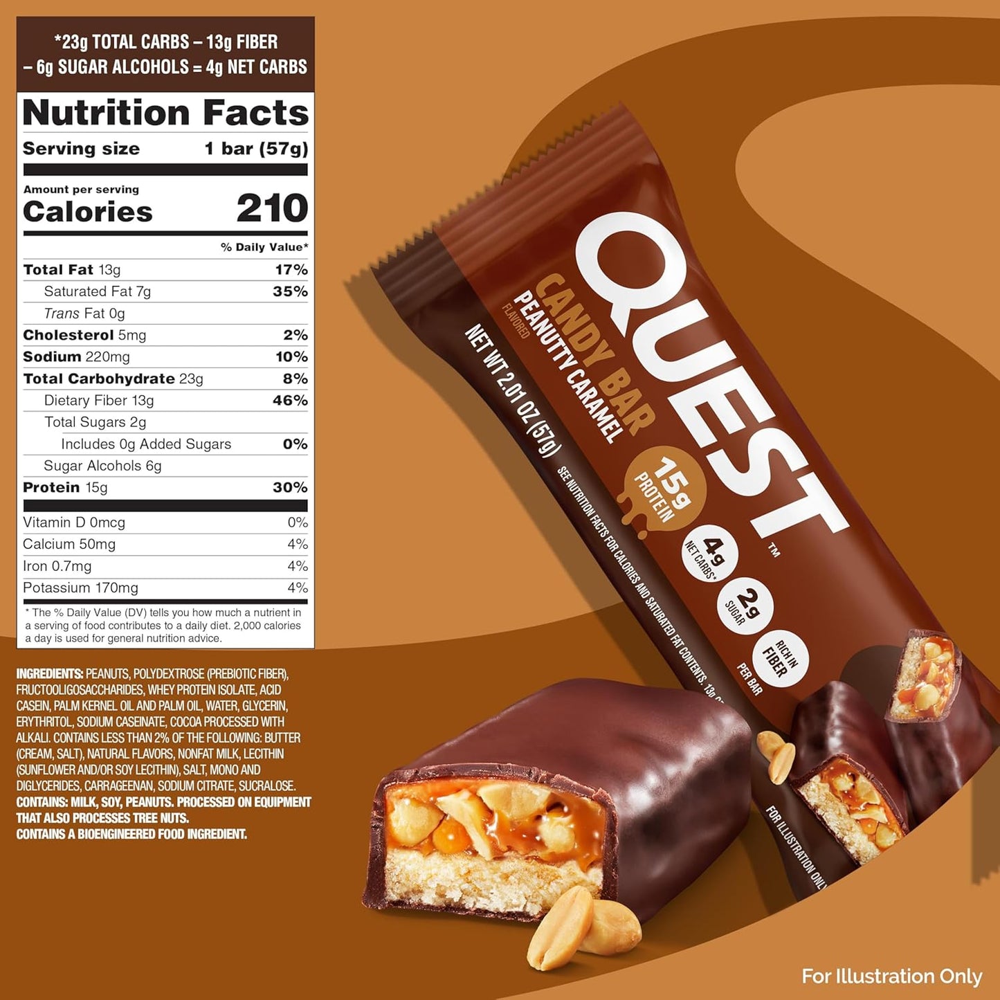 Quest Nutrition Protein Bar Peanutty Caramel – Post-Workout Recovery Snack for Wellness Routines, 15g Protein