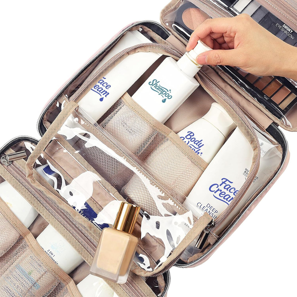 quick-access front pocket for items like toothbrushes or travel documents