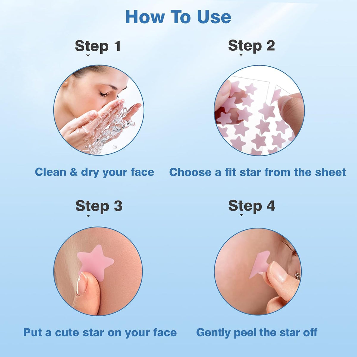 QUSTERE Clear Star Pimple Stickers – Effortless Invisible Spot Cover, Vegan Simple Skincare 200 Pack