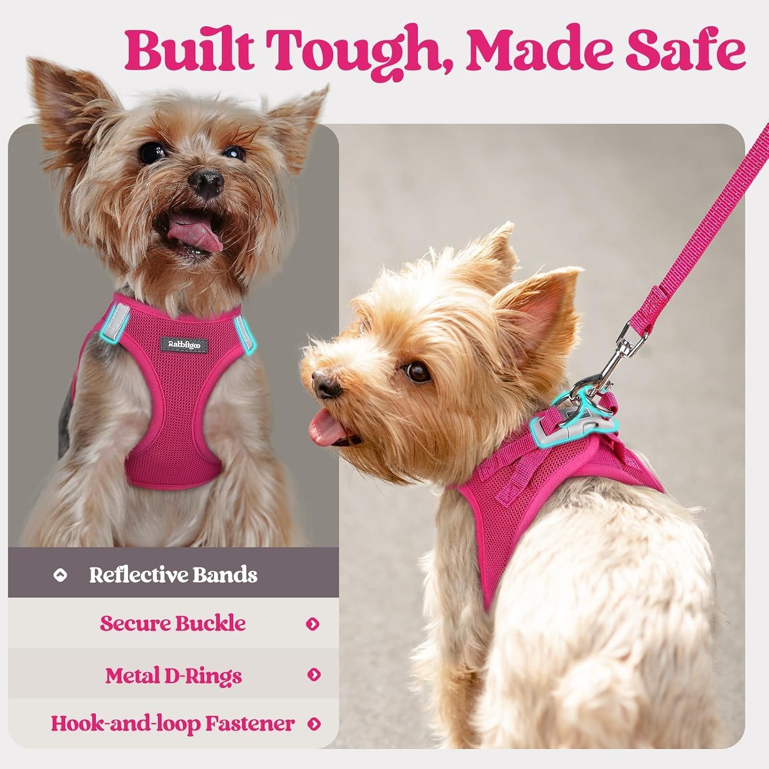 rabbitgoo Step-In Dog Harness – Reflective Small Breed Walking Set for Safe Evening Strolls, Dual D-Rings and Anti-Tangle Leash Clip
