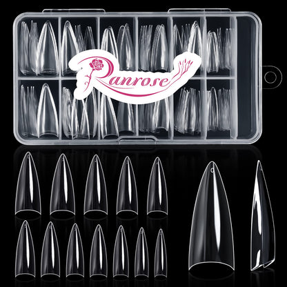 Ranrose 120PCS Short Nail Tips,Short Soft Gel Stiletto Nail Tips Half Cover False Nail Almond Shape Point Acrylic Sharp Artificial False Nail For DIY