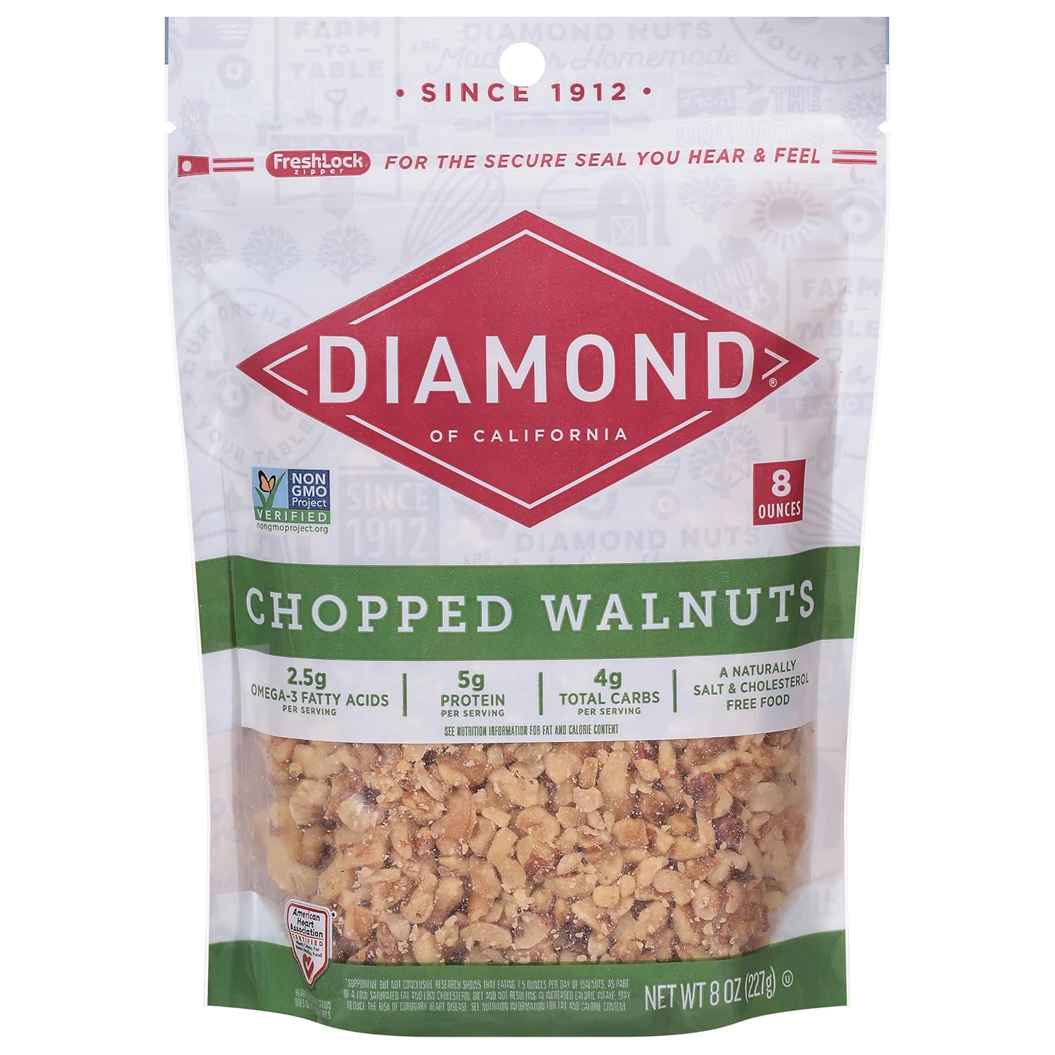 raw, unsalted chopped walnut pieces in 8 oz resealable-style bag