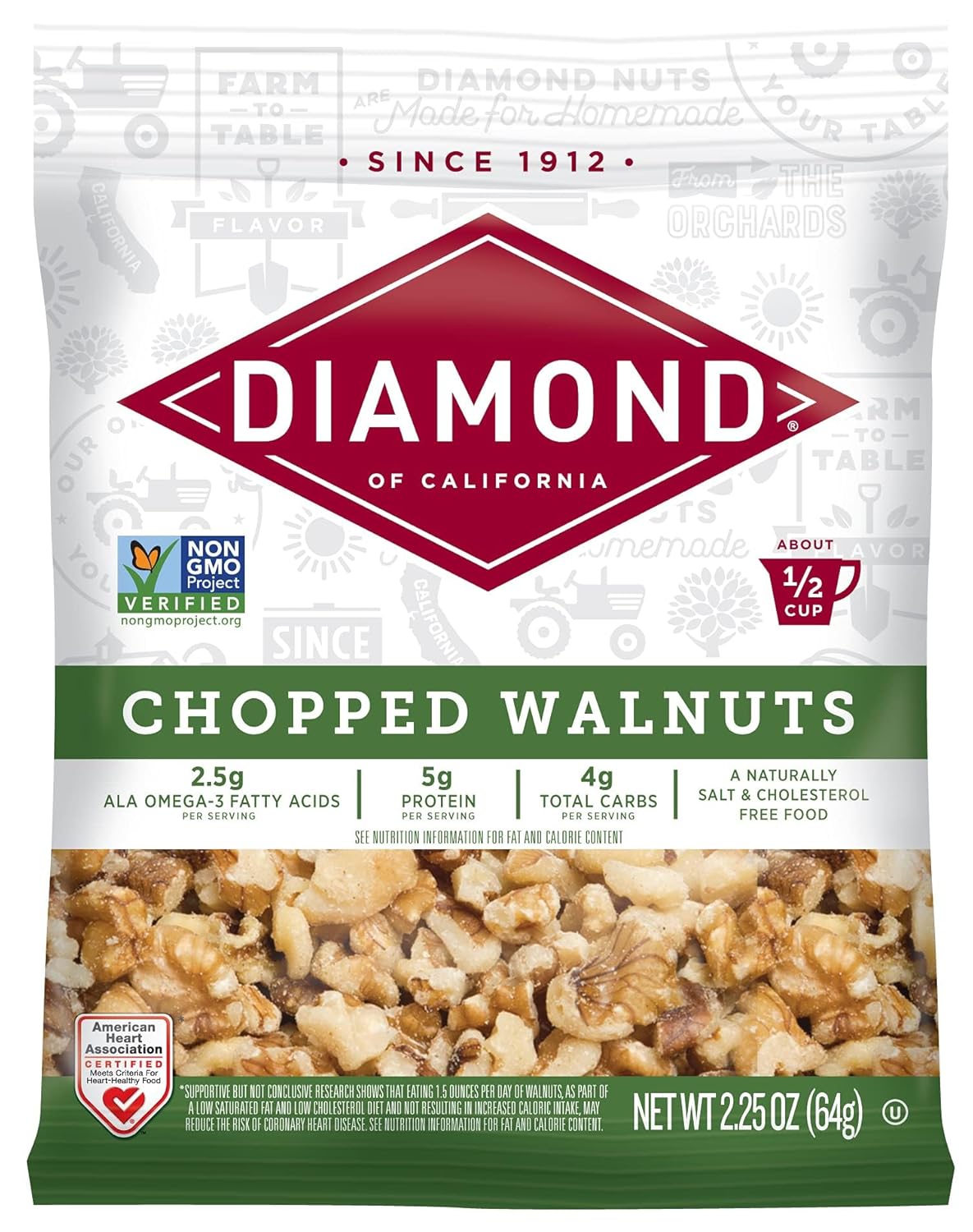 raw, unseasoned chopped walnuts ready to use straight from the bag