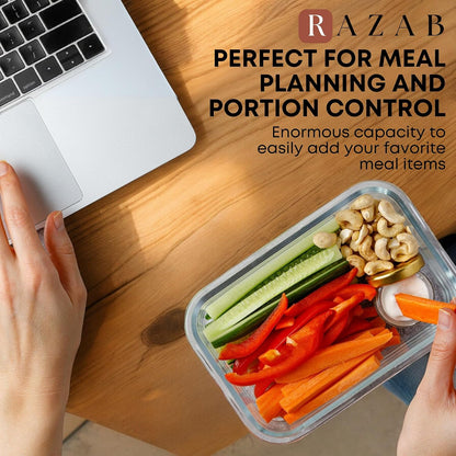 Razab 30 PC Glass Meal Prep Containers – BPA-Free Storage for Clean-Eating Wellness and Portion-Tracking Lifestyles
