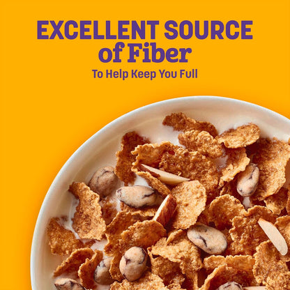 real almond pieces combined with covered raisins and bran flakes