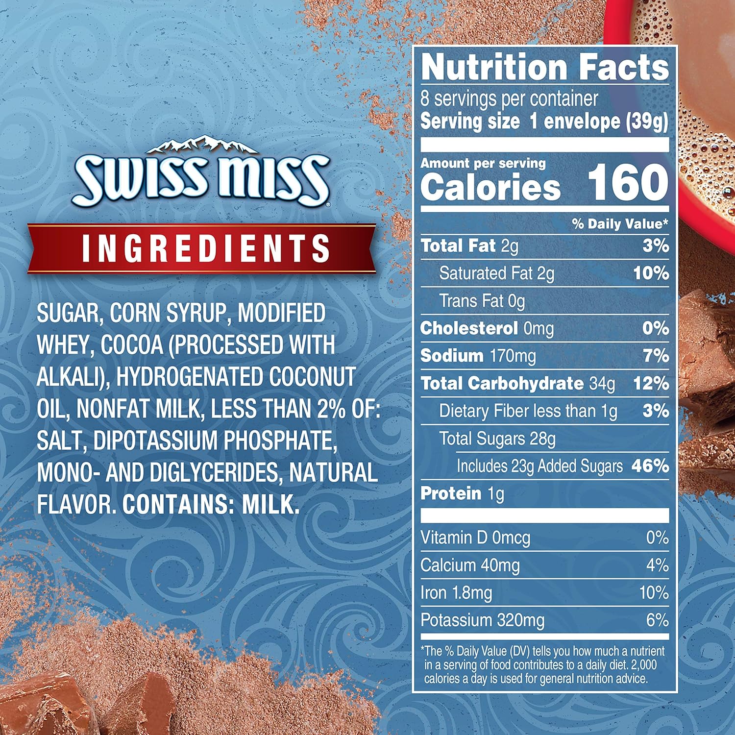 real cocoa processed with alkali blended with nonfat milk for a creamy milk chocolate base
