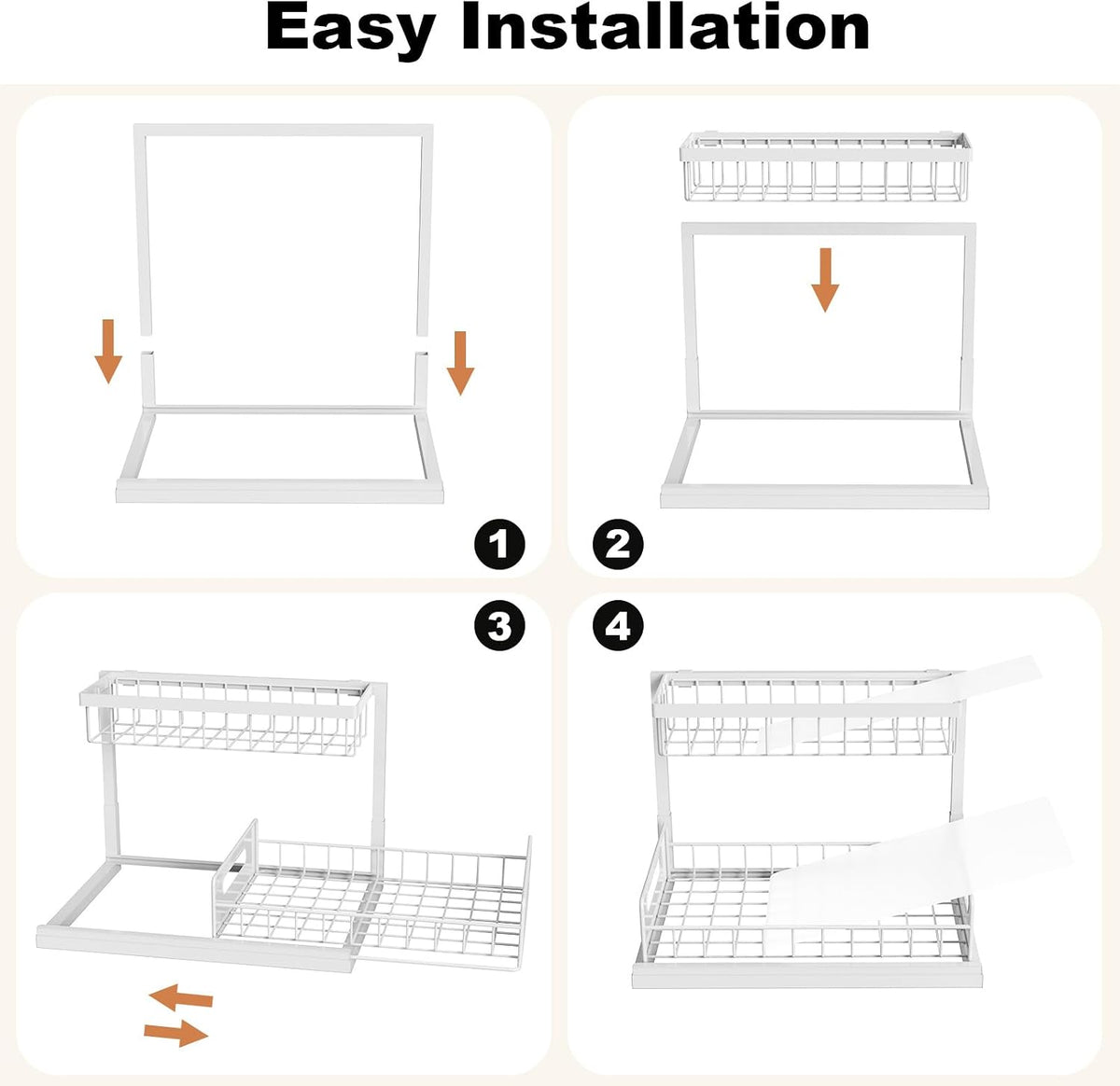 REALINN Under Sink Organizer L-Shaped 2 Tier Pull Out Cabinet Organizer, Decorative Grid Shelf for Beautiful Utility Spaces