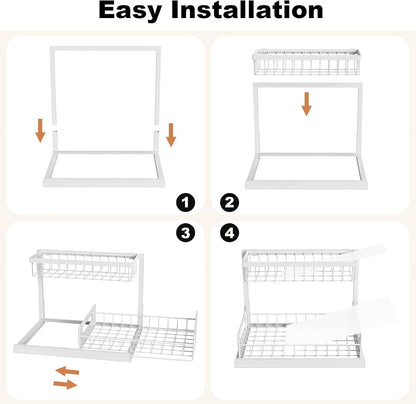 REALINN Under Sink Organizer L-Shaped 2 Tier Pull Out Cabinet Organizer, Decorative Grid Shelf for Beautiful Utility Spaces