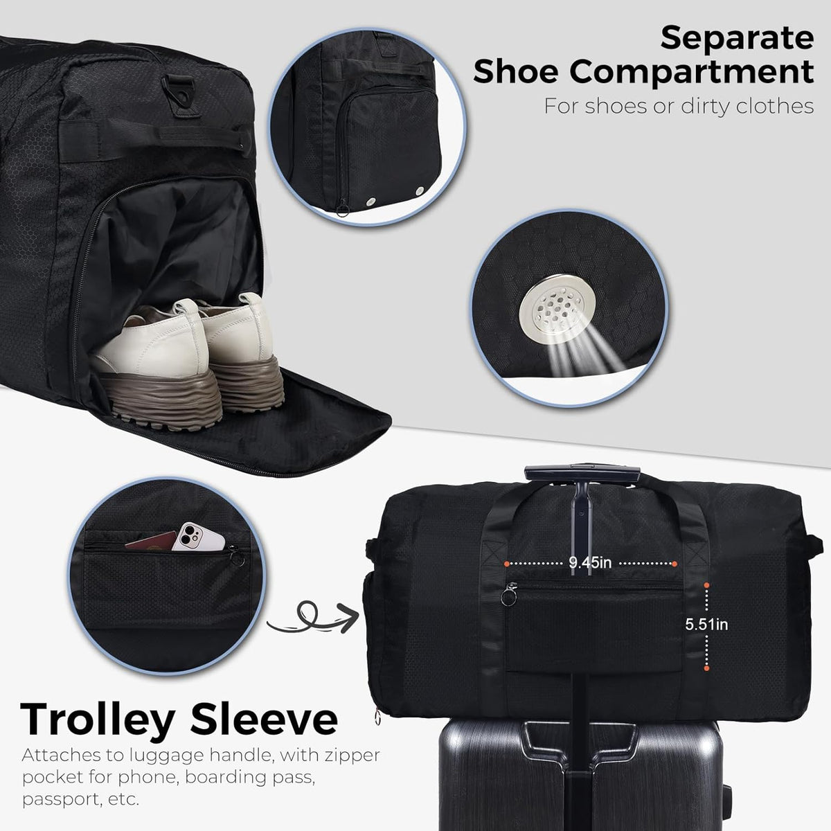 rear luggage-handle pass-through sleeve for stacking on rolling suitcases