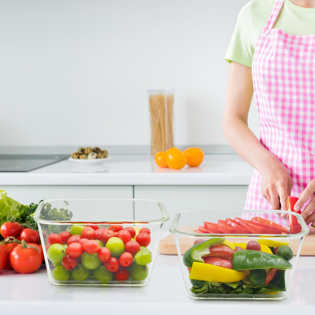 rectangular 8.6 x 6.7 x 5 inch form for stackable fridge storage