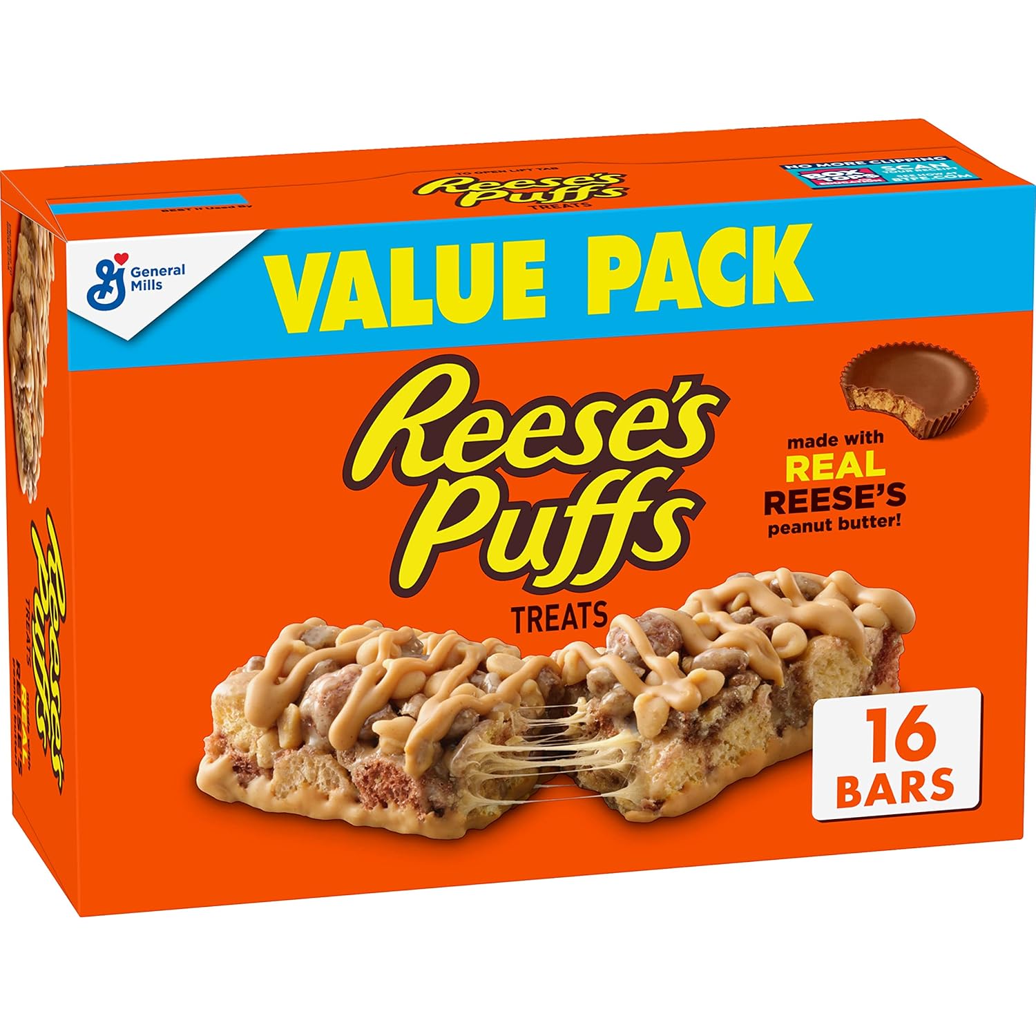 Reese's Puffs Cereal Bars – Lunchbox Snack Pack for School Kids, 16 ct Individually Wrapped Peanut Butter Treats