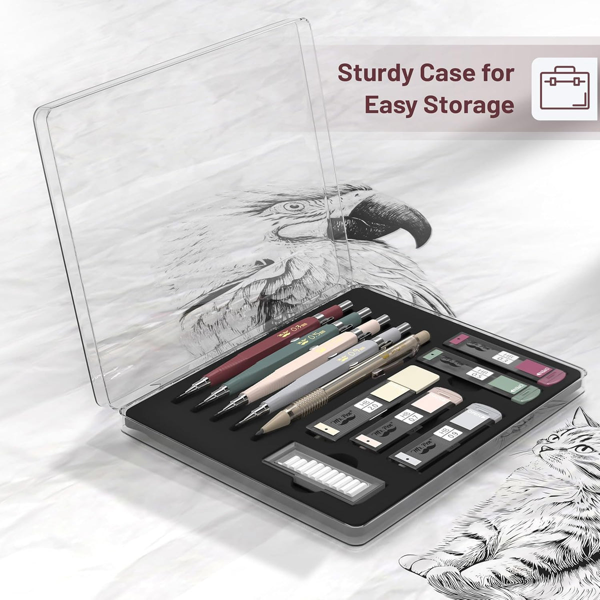 refillable lead and eraser system with 10 eraser refills included