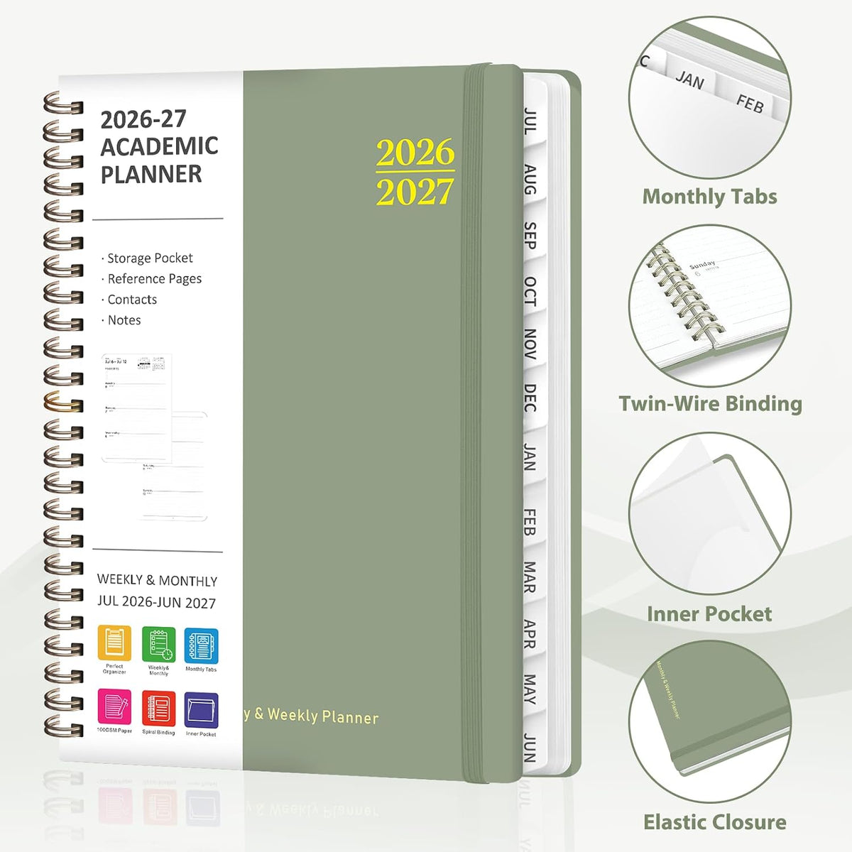 reinforced laminated monthly tabs for quick navigation