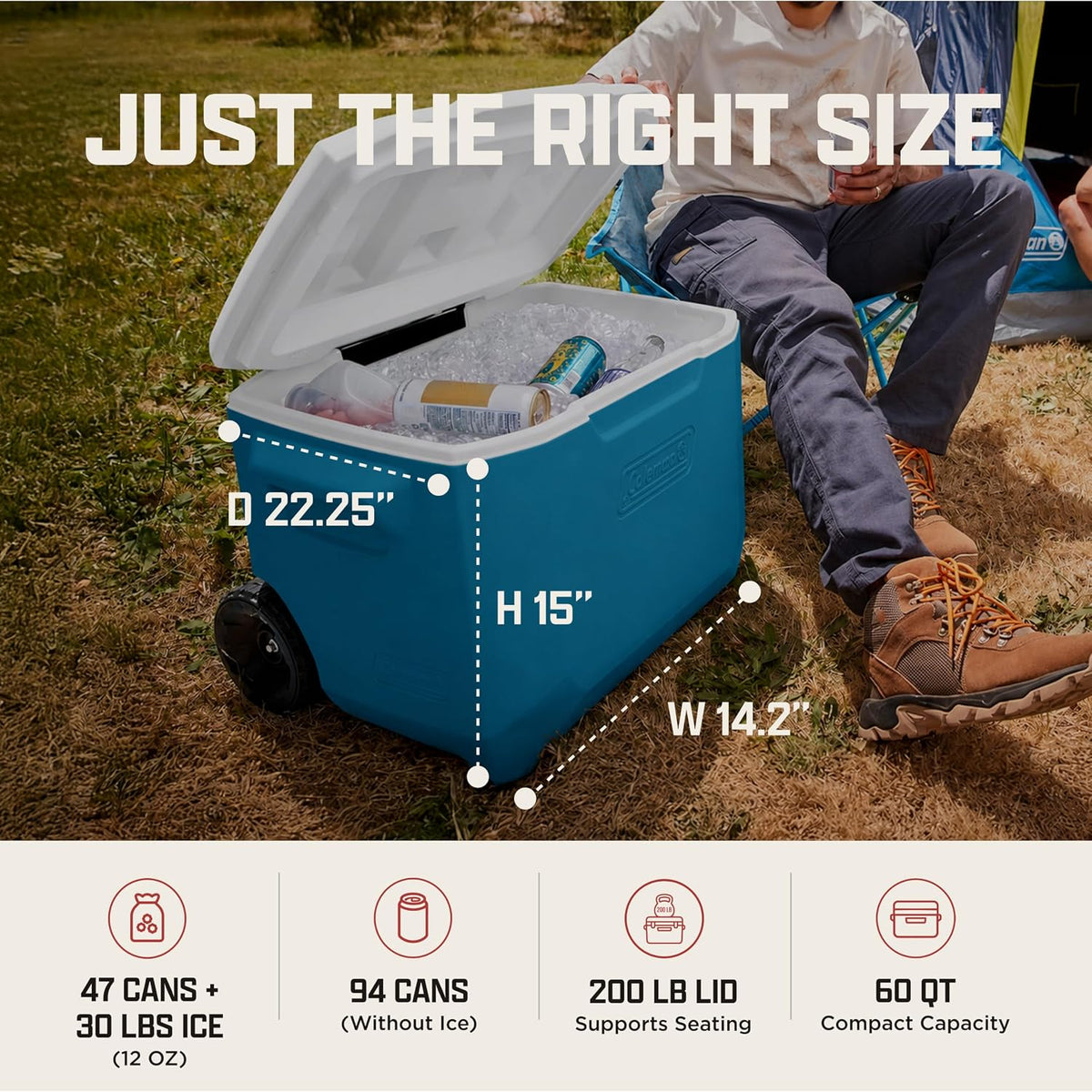 reinforced lid with internal ribbing supporting up to 200 lb of seated weight