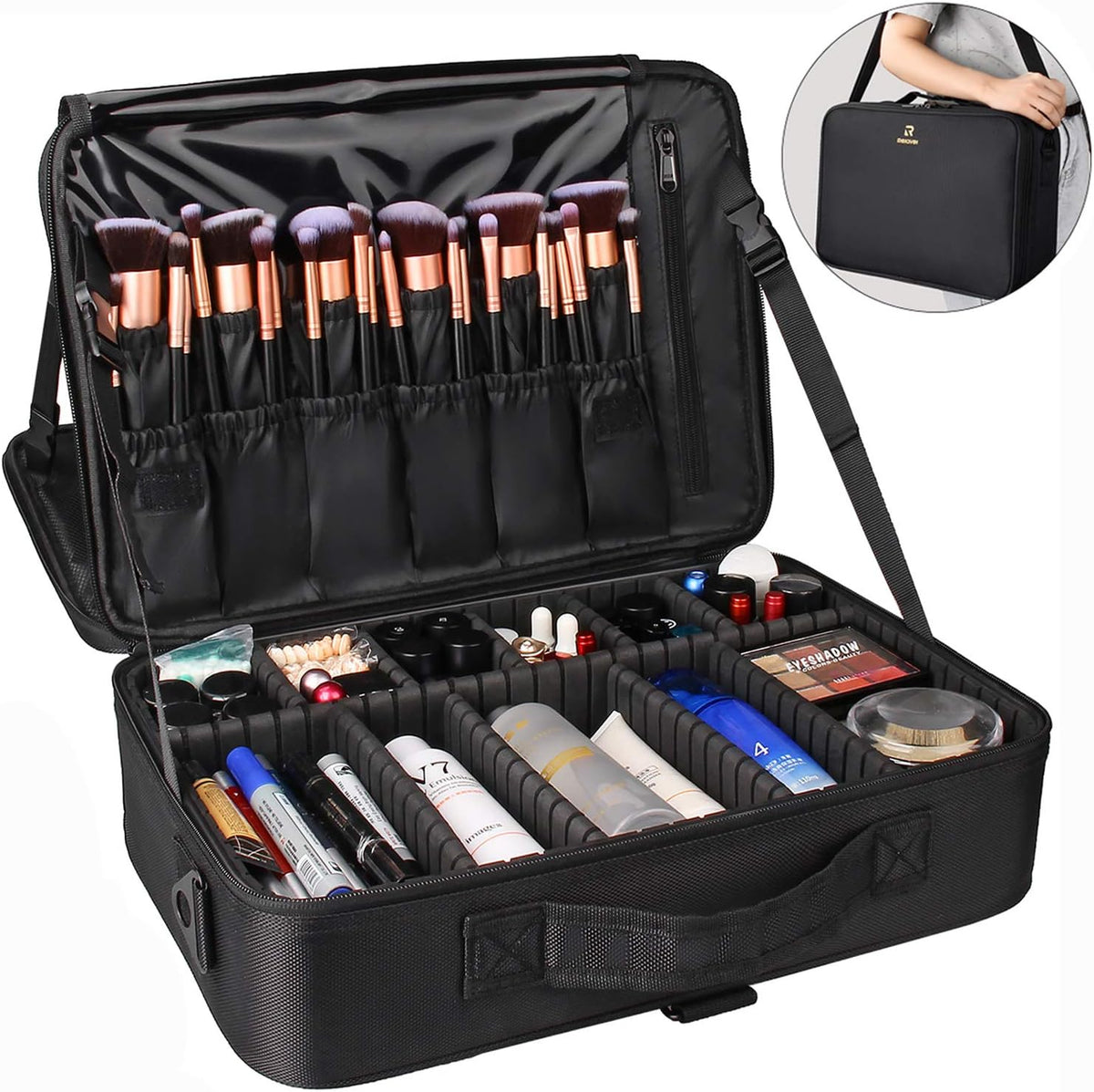 Relavel Makeup Artist Case – Durable On-Location Gig Carrier, 3-Layer Waterproof Train Case for Outdoor Weddings