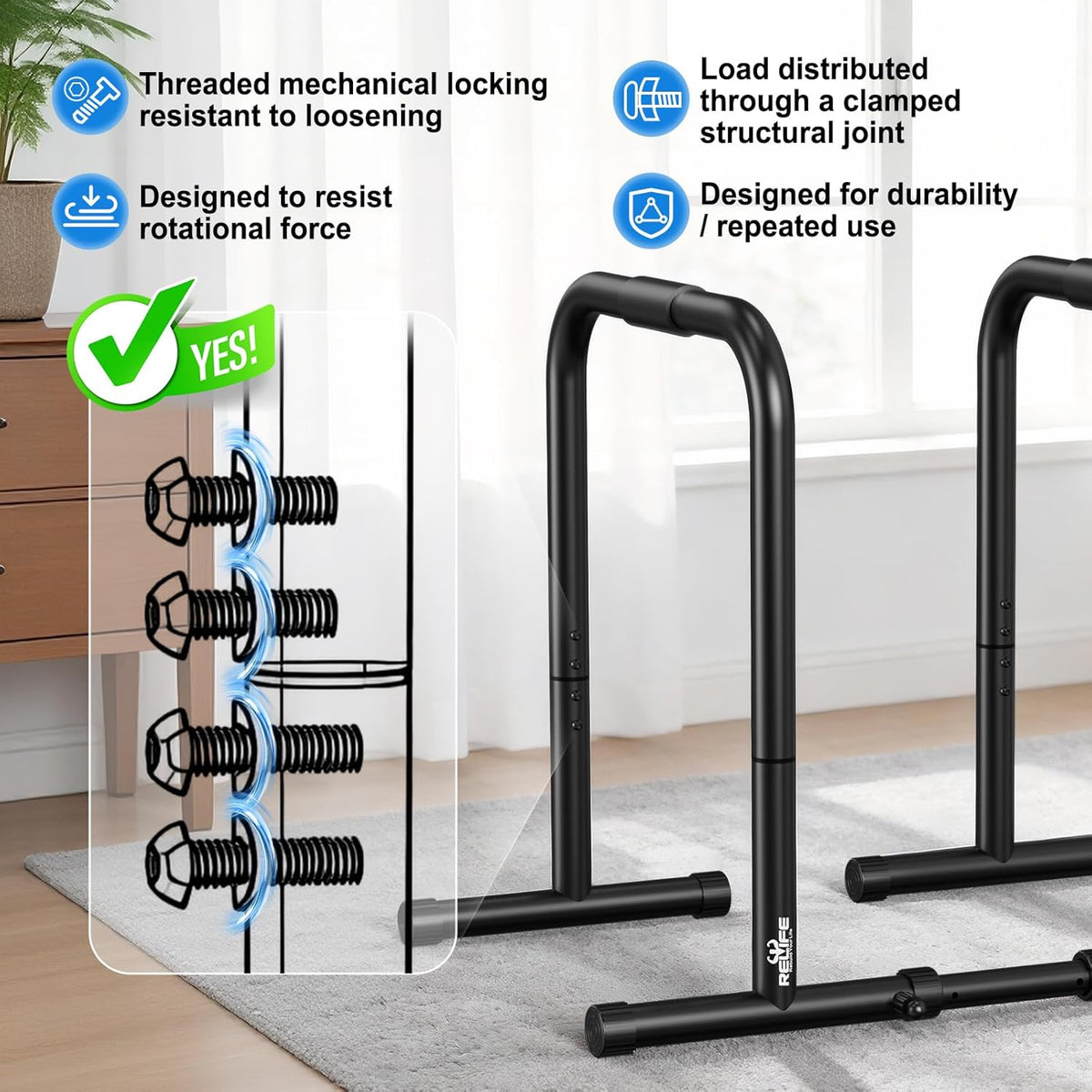 RELIFE REBUILD YOUR LIFE Clean-Design Calisthenics Bars for Less-Is-More Garage Gym Corner