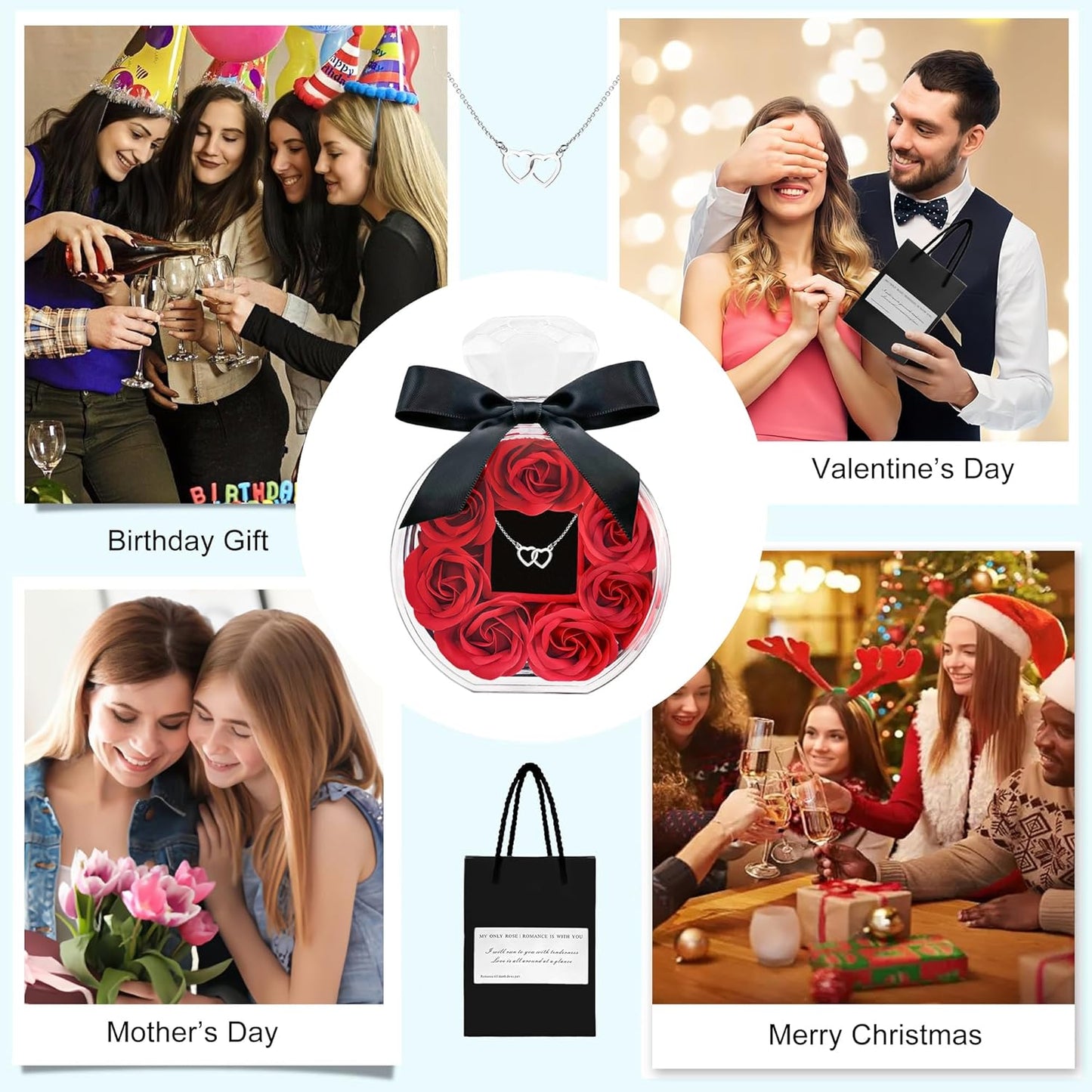 removable cap and re-attachable ribbon allowing the recipient to customize the contents