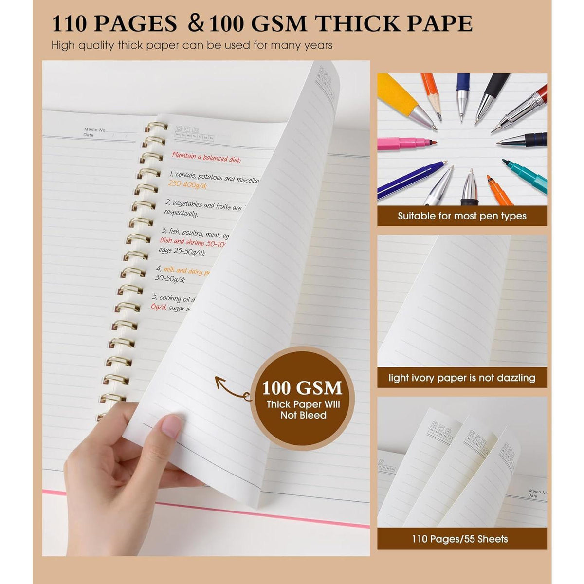 removable ruler, back-cover expandable pocket, and included multicolor index tab stickers