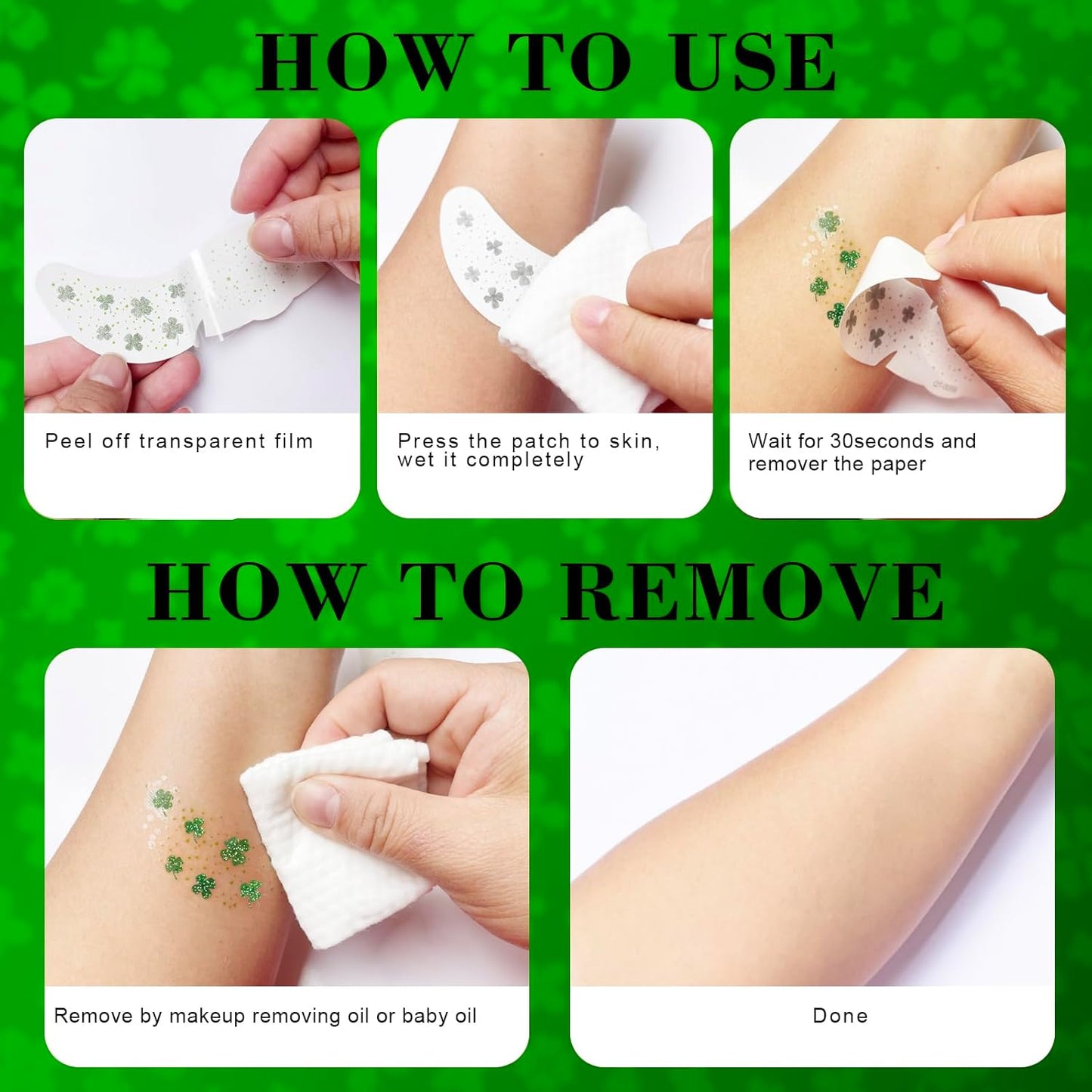 removable with makeup remover oil, baby oil, or micellar water