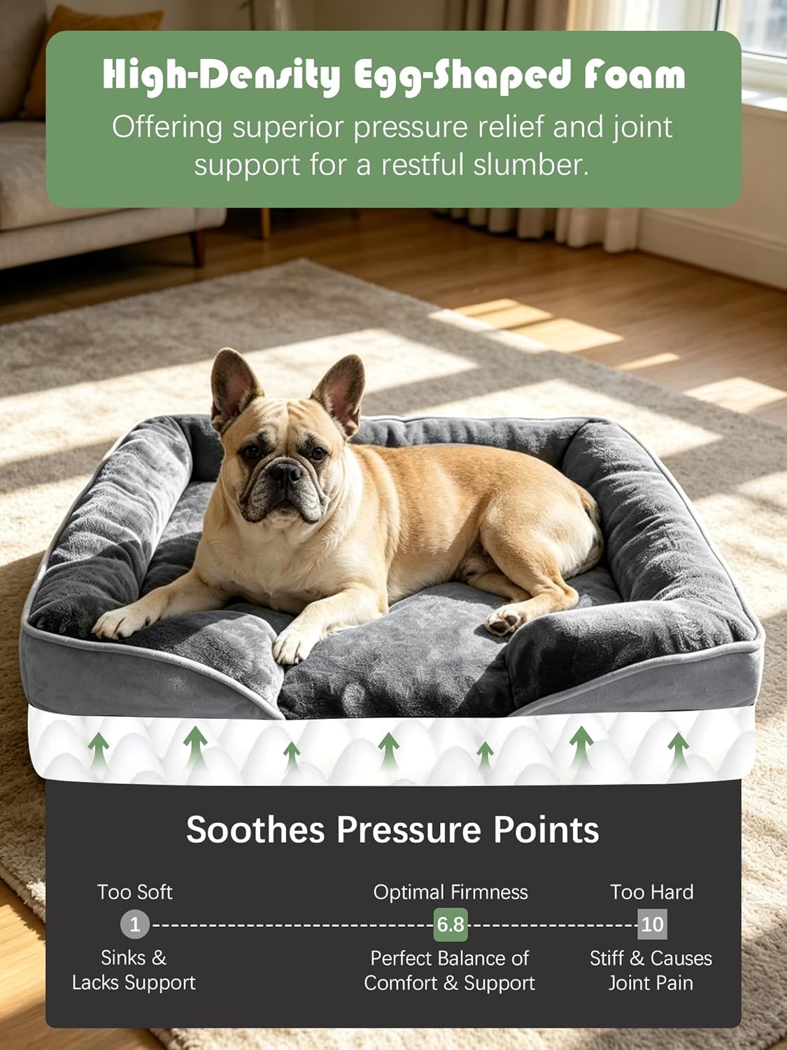 removable zippered flannel/faux-fur cover, machine-washable