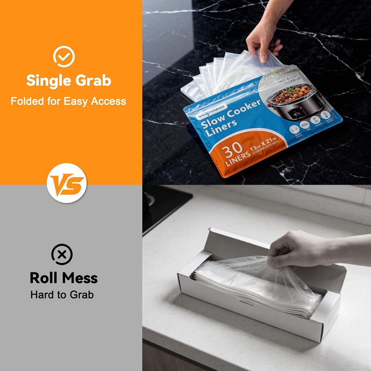 resealable zipper pouch packaging to keep unused liners clean and fresh