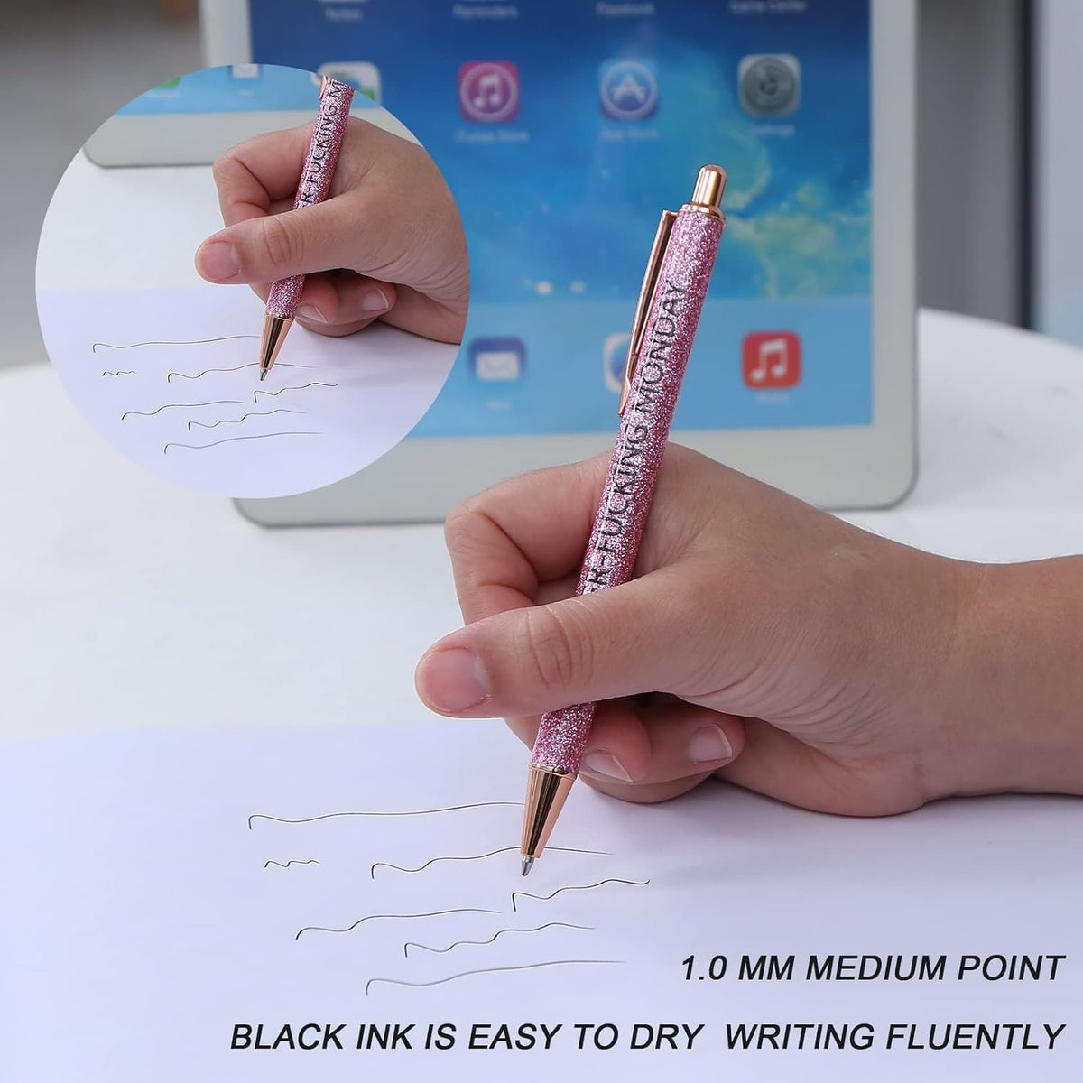 retractable click-off cap with medium 1.0mm ballpoint and oil-based black ink