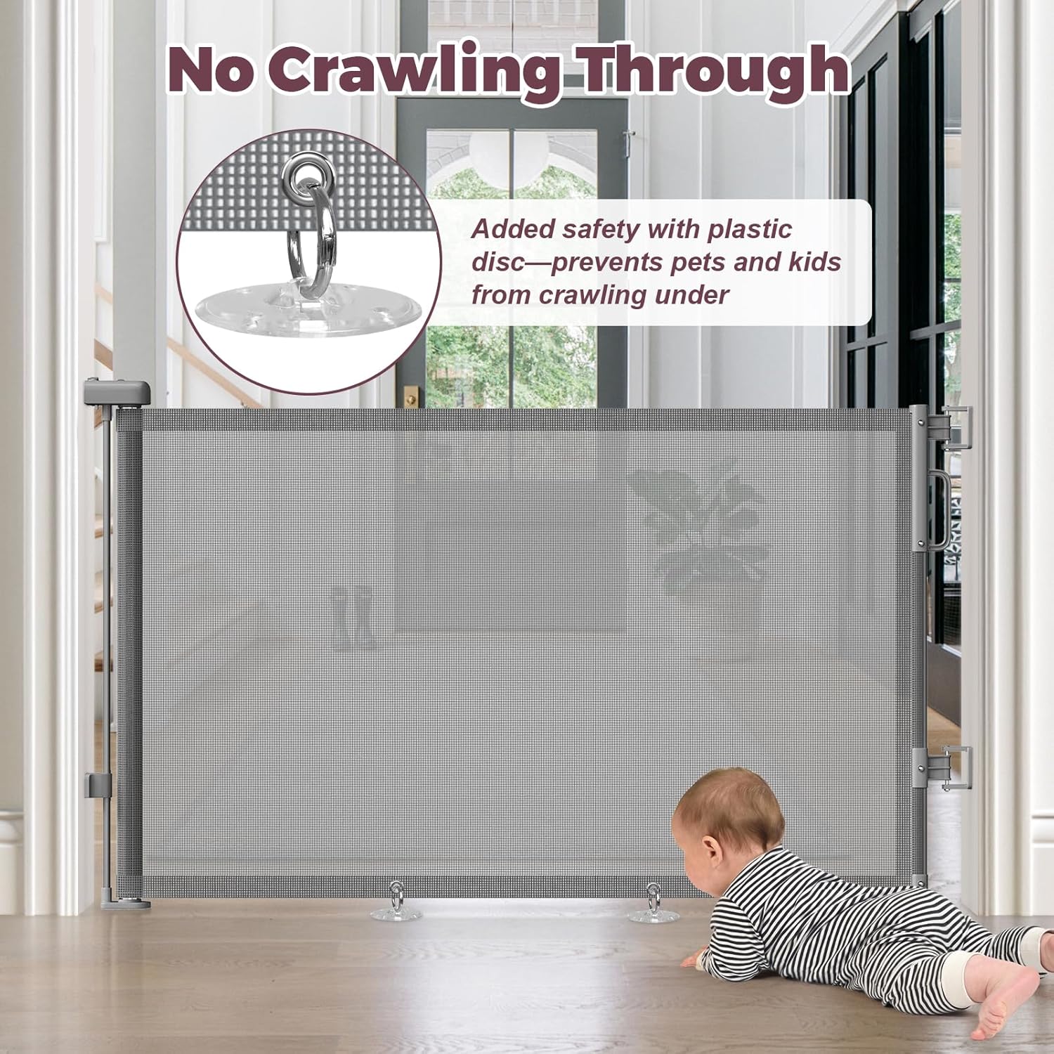 Retractable Mesh Baby Gate – Disappearing Wall-Mount Barrier for Minimalist Homes, 55" Wide 34" Tall