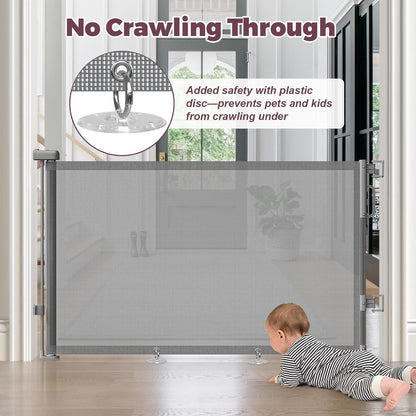 Retractable Mesh Baby Gate – Disappearing Wall-Mount Barrier for Minimalist Homes, 55" Wide 34" Tall